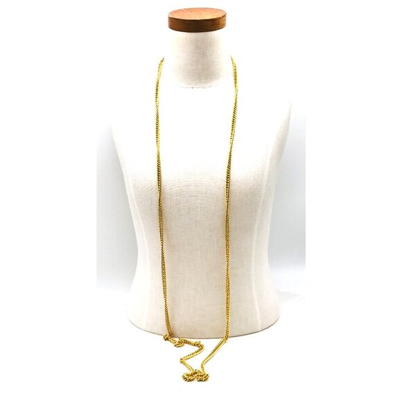 Long Gold-Tone Chain Necklace With Key Charm Pendant & Twisted Rope Design 42" l - Picture 2 of 7